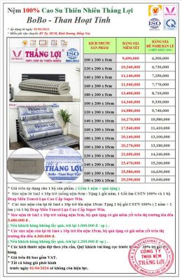 NỆM 100% CAO SU THIÊN NHIÊN THẮNG LỢI BOBO – THAN HOẠT TÍNH